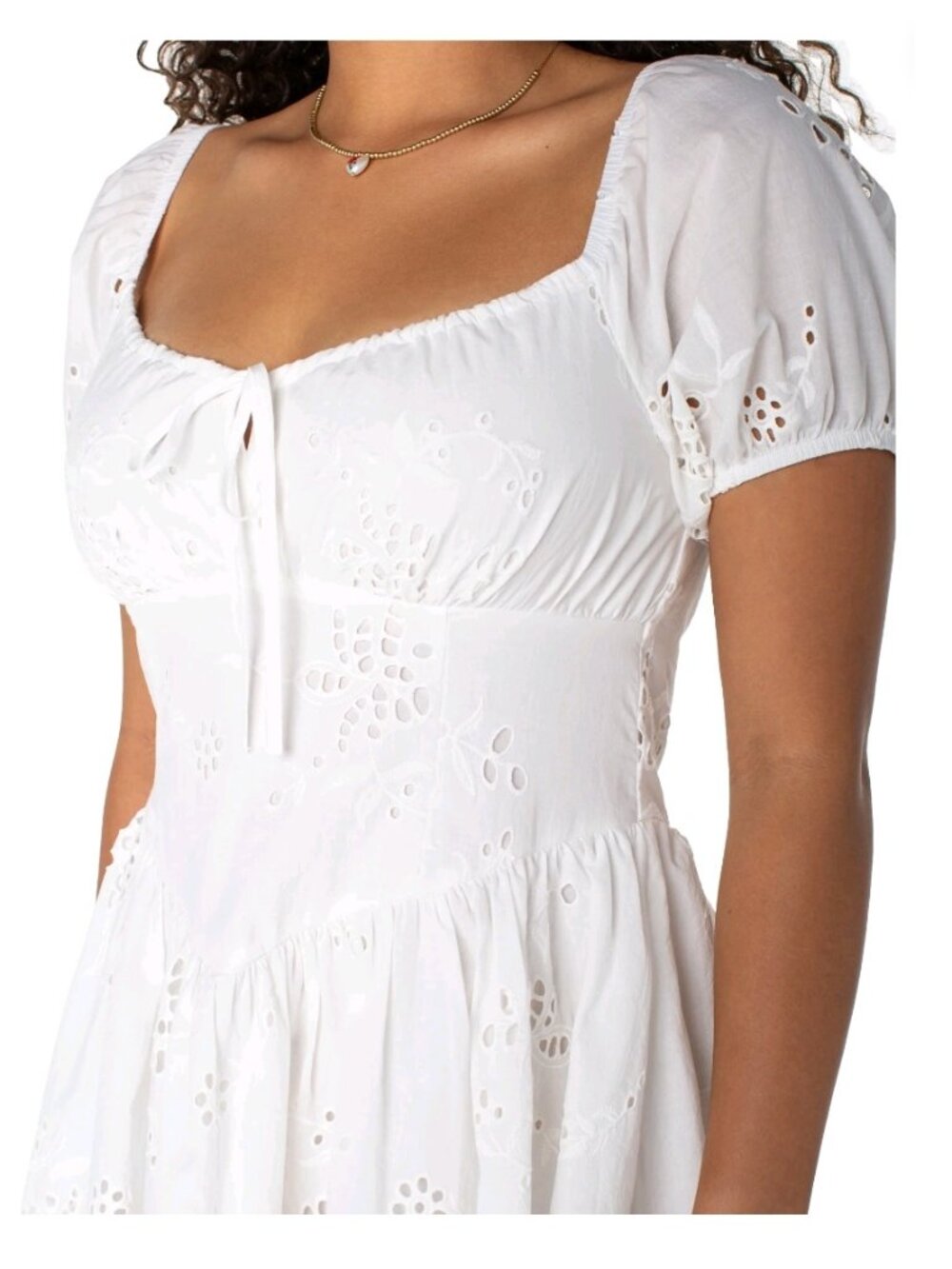 NWT Bridgerton Celebrity Pink Women's Eyelet Puff Sleeve Mini Dress Size M
